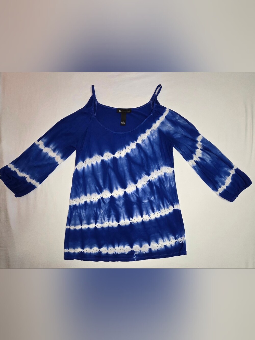 INC International Concepts Blue & White Tie-Dye Cold-Shoulder Top – Size Medium